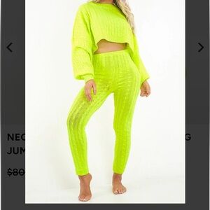 Lime Green Cable Knit Sweater and Pants Set